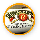Advertising blimp with Chivas logo.